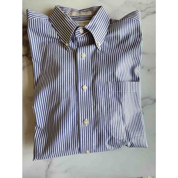 Hathaway 16-34 Men's blended pinpoint oxford USA made blue white striped button - Picture 1 of 5